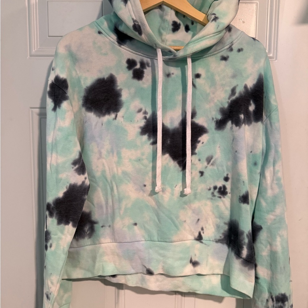 Reflex Green and Blue Tie-Dye Crop Hoodie